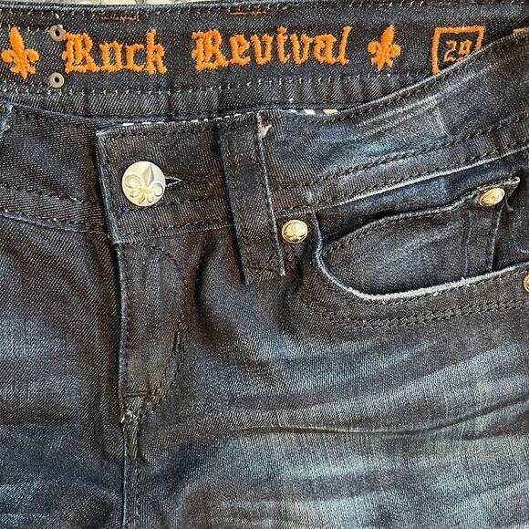 Rock Revival Low Rise Heather Boot Jeans Dark Wash Fleur des Lis Buttons Size 29 - Picture 7 of 13